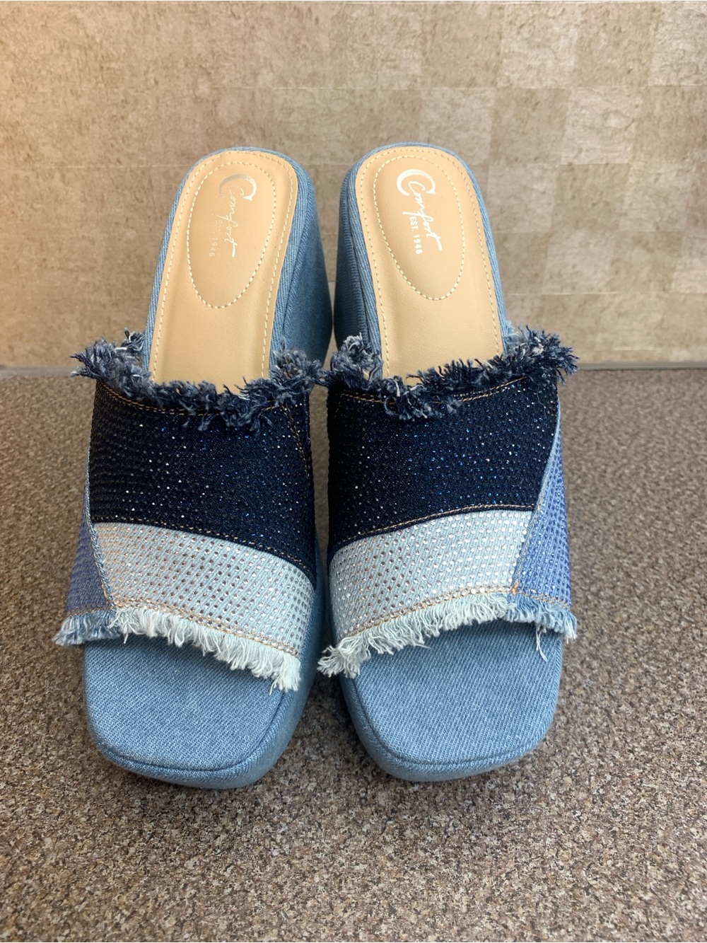 Denim Patchwork Wedge Sandals - Picture 2 of 3